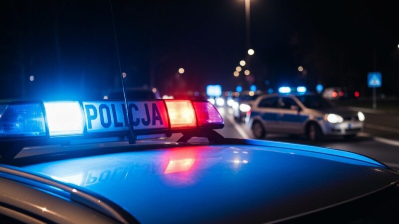 Oblodzenie drogi w Łosicach: Policja zabezpiecza miejsce zdarzenia